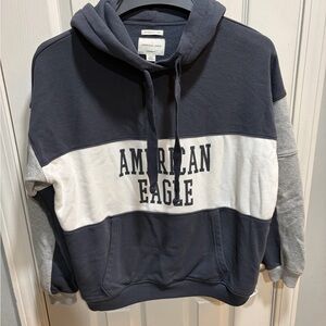 American Eagle Outfitters Men’s Navy, White & Gray Block Pullover Hoodie